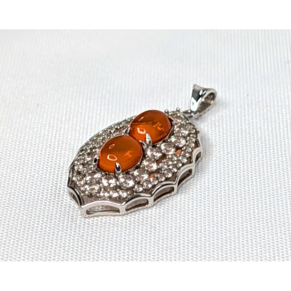 Orange Ethiopian Opal Cabachon Pendant- Sterling Silver